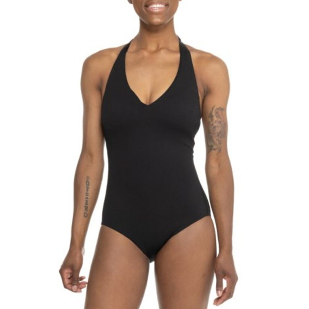Spanx Women's Very Black Pique Shaping Halter One-Piece Swimsuit Size M